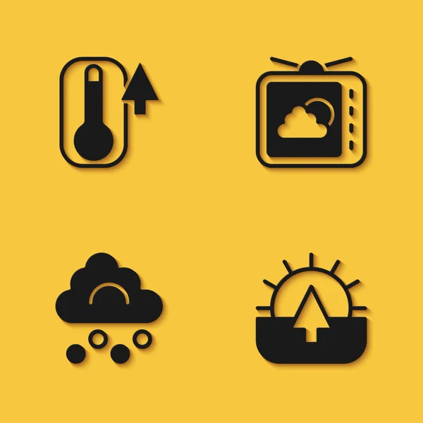 Set Thermometer Sunrise Hail Cloud Weather Forecast Icon Long Shadow — Stock Vector