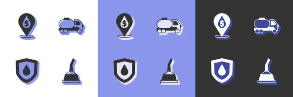 Set Container Voor Motorolie Olievlek Met Dollarsymbool Schild Tankwagen Pictogram — Stockvector