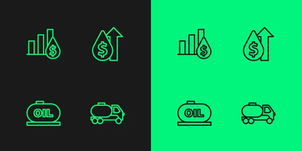 Establecer Línea Camión Cisterna Almacenamiento Tanques Aceite Gráfico Pasteles Dólar — Vector de stock