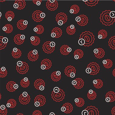 Kahve ikonu için çizgi madalyası siyah arka planda izole edilmiş pürüzsüz desen. Kaliteli kahve rozeti. Vektör