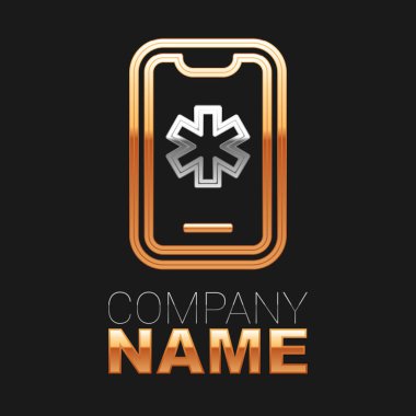 Acil durum ikonunu içeren hat telefonu siyah arkaplanda izole edildi. Polis, ambulans, itfaiye, çağrı, telefon. Renkli taslak konsepti. Vektör