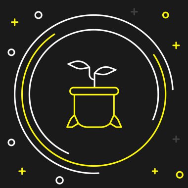 Esrar ikonundaki Çizgi Tesisi siyah arka planda izole edildi. Tencerede yetişen bir bitki. Saksı bitkisi işareti. Renkli taslak konsepti. Vektör