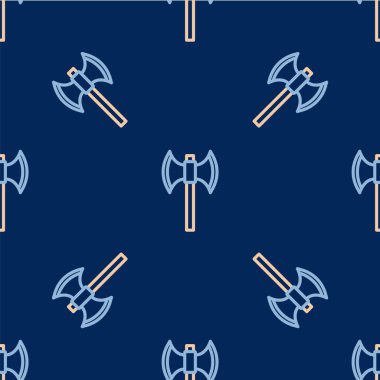 Orta Çağ çizgisi kutup balta simgesi mavi arkaplanda izole edilmiş kusursuz desen. Vektör