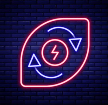 Parlayan neon hattı. Tuğla duvar arkasında izole edilmiş su enerji ikonu. Su damlacıklarıyla ekoloji kavramı. Alternatif enerji kavramı. Renkli taslak konsepti. Vektör