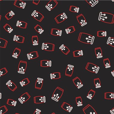 Line Conga davul simgesi siyah arkaplanda izole edilmiş kusursuz desen. Müzik aleti. Vektör