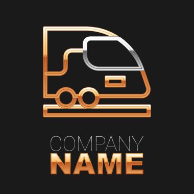 Yüksek hızlı tren simgesi siyah arkaplanda izole edildi. Demiryolu seyahati ve demiryolu turizmi. Metro ya da metro hızlı tren taşımacılığını düzene soktu. Renkli taslak konsepti. Vektör