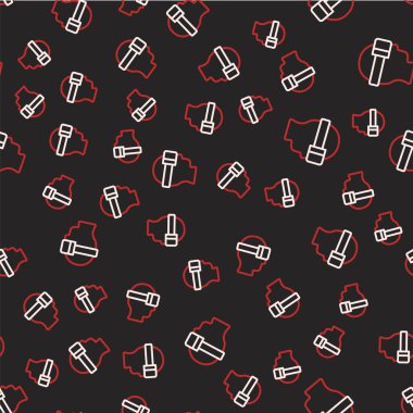 Çizgi Sanal gerçeklik gözlüğü simgesi siyah arkaplanda izole edilmiş kusursuz desen. Stereoskopik 3D VR maskesi. Optik baş monte edildi. Vektör