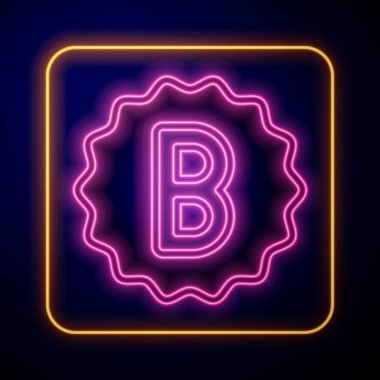 Parlayan neon sınav kağıdında yanlış cevaplar anket simgesi siyah arkaplanda izole edildi. Test sonuçlarının kötü notu. Vektör