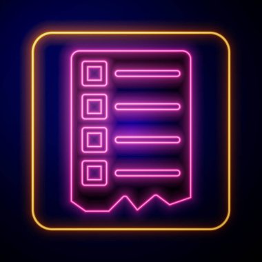 Parlayan neon alışveriş listesi simgesi siyah arkaplanda izole edildi. Vektör