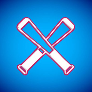 Beyaz Haç beyzbol sopası ikonu mavi arka planda izole edilmiş. Vektör