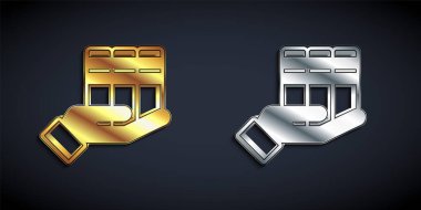 Altın ve gümüş bağış ikonu siyah arka planda izole edildi. Uzun gölge tarzı. Vektör