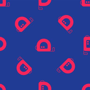 Kırmızı Rulet inşaat ikonu mavi arka planda izole edilmiş pürüzsüz desen. Mezura ölçüm sembolü. Vektör