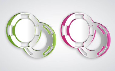 Kağıt kesiği kumarhane çipleri simgesi gri arka planda izole edilmiş. Kumarhane kumarı. Kağıt sanatı tarzı. Vektör