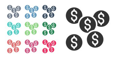 Beyaz arkaplanda siyah dolar sembolü izole edilmiş. Nakit ve para, servet, ödeme sembolü. Kumarhane kumarı. Simgeleri renklendirin. Vektör