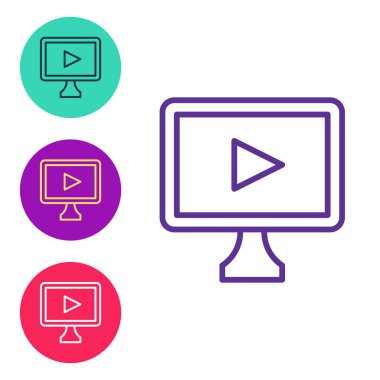 Satır Çevrimiçi oyun video simgesi beyaz arkaplanda izole edildi. Oyun işaretli film şeridi. Simgeleri renklendirin. Vektör