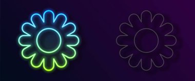 Parlayan neon hattı çiçek simgesi siyah arkaplanda izole edildi. Tatlı doğal yemek. Vektör