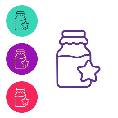 Beyaz arkaplanda bal simgesinin çizgi kavanozunu ayır. Yiyecek bankası. Tatlı doğal gıda sembolü. Simgeleri renklendirin. Vektör