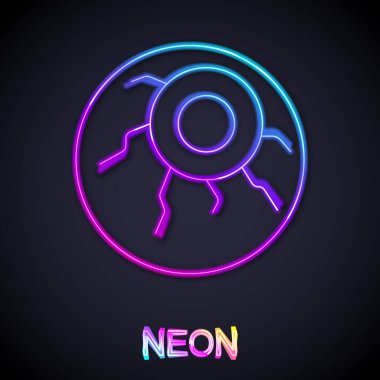 Parlayan neon hattı göz simgesi siyah arkaplanda izole edildi. Mutlu Cadılar Bayramı Partisi. Vektör