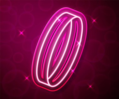 Parlayan neon çizgisi alyans ikonu kırmızı arkaplanda izole edildi. Gelin ve damat mücevher tabelası. Evlilik sembolü. Elmas yüzük. Vektör