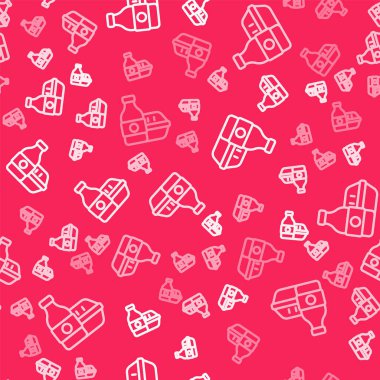 White Line Online sipariş veriyor ve fast food dağıtım ikonu kırmızı arka planda izole edilmiş. Vektör