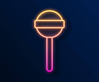 Parlayan neon hattı lolipop simgesi siyah arkaplanda izole edildi. Yemek, lezzetli bir sembol. Vektör