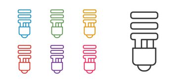 Satır LED ampul simgesini beyaz arkaplanda izole et. Ekonomik LED ışıklı ampul. Enerji lambasını sakla. Simgeleri renklendirin. Vektör