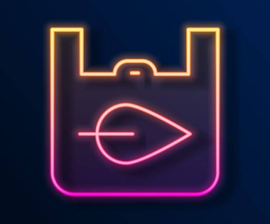 Siyah arkaplanda izole edilmiş geri dönüşüm ikonu olan parlak neon çizgili kağıt alışveriş torbası. Geri dönüşüm sembollü çanta. Vektör