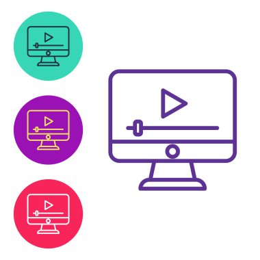 Satır Çevrimiçi oyun video simgesi beyaz arkaplanda izole edildi. Oyun işaretli film şeridi. Simgeleri renklendirin. Vektör