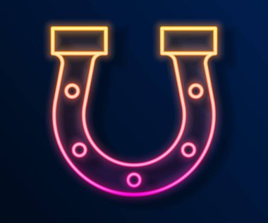 Parlayan neon çizgisi at nalı simgesi siyah arkaplanda izole edildi. Vektör