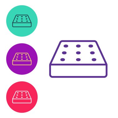 Satır Yatağı simgesi beyaz arkaplanda izole edildi. Yastıklı rahat uyku yatağı. Simgeleri renklendirin. Vektör