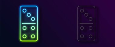 Parlayan neon hattı Domino simgesi siyah arkaplanda izole edildi. Vektör