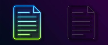 Parlayan neon çizgisi dosya simgesi siyah arkaplanda izole edildi. Kontrol listesi simgesi. İş konsepti. Vektör