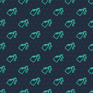 Motor makine yağı ikonu için yeşil hat kutusu mavi arka planda izole edilmiş pürüzsüz desen. Benzin bidonu. Yağ değiştirme ve onarım servisi. Vektör