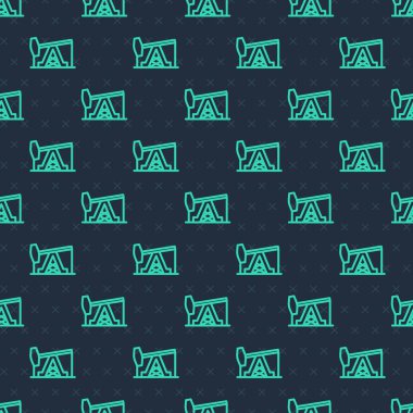 Yeşil çizgi yağ pompası veya pompa ikonu mavi arka planda izole edilmiş pürüzsüz desen. Petrol platformu. Vektör