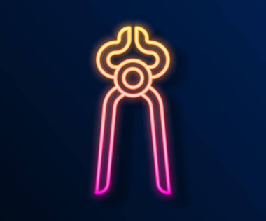 Parlayan neon hattı Blacksmith kerpeten aracı simgesi siyah arkaplanda izole edildi. Vektör