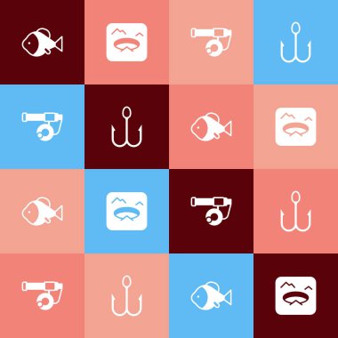 Pop sanatını, Kış balıkçılığını, oltayı ve oltayı hazırla. Vektör