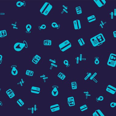 Konum taksi arabası, taksi ehliyeti, kredi kartı ve trafik işaretini sorunsuz bir şekilde ayarlayın. Vektör