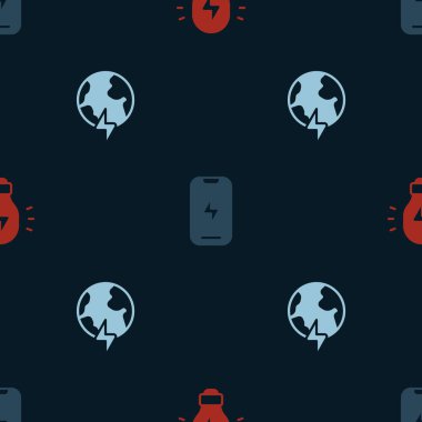 Yaratıcı lamba ışığı fikri, cep telefonu ve şimşeksiz desenli Global gezegen. Vektör