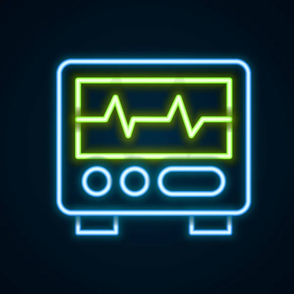 Gloeiende Neon Lijn Computer Monitor Met Cardiogram Pictogram Geïsoleerd Zwarte — Stockvector