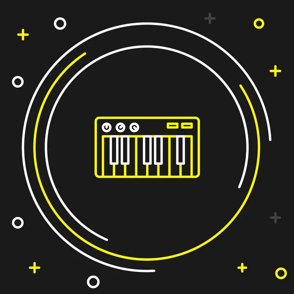 Icône Synthétiseur Line Music Isolée Sur Fond Noir Piano Électronique — Image vectorielle