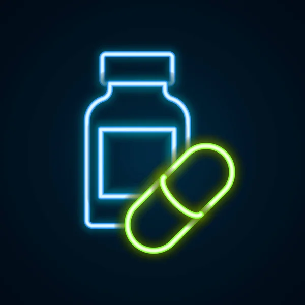 Linea Neon Luminosa Icona Pillola Addormentata Isolata Sfondo Nero Concetto — Vettoriale Stock