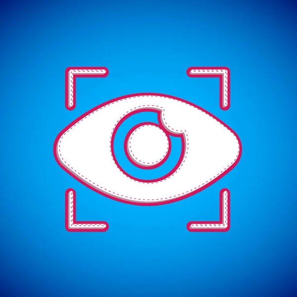 White Big Brother Electronic Eye Icon Isolated Blue Background Global — Stock Vector