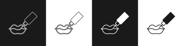 Setzen Sie Das Lippenvergrößerungssymbol Isoliert Auf Schwarzem Und Weißem Hintergrund — Stockvektor