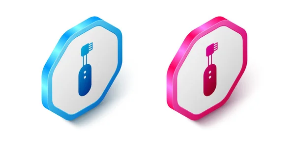 Isometric Electric Toothbrush Icon Isolated White Background Hexagon Button Vector — Stock Vector