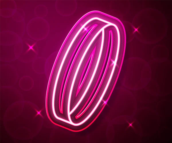 Parlayan neon çizgisi alyans ikonu kırmızı arkaplanda izole edildi. Gelin ve damat mücevher tabelası. Evlilik sembolü. Elmas yüzük. Vektör