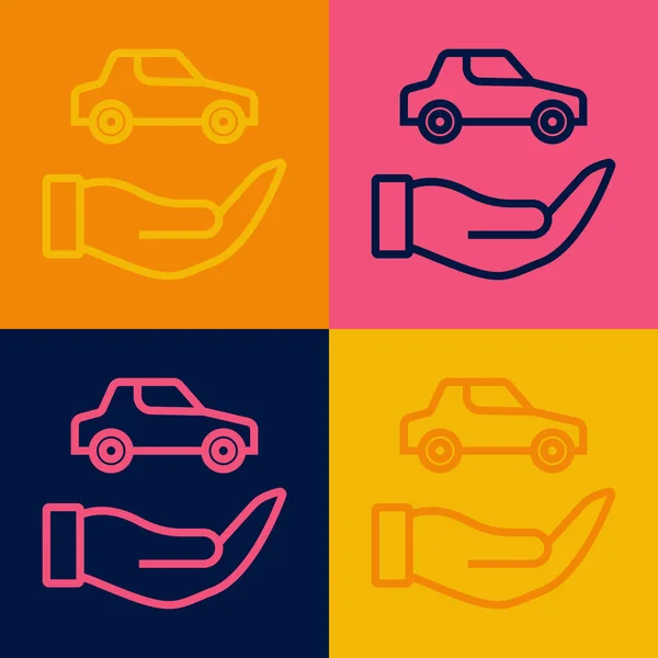 流行艺术线汽车保险图标孤立的色彩背景 保险概念 保护概念 — 图库矢量图片