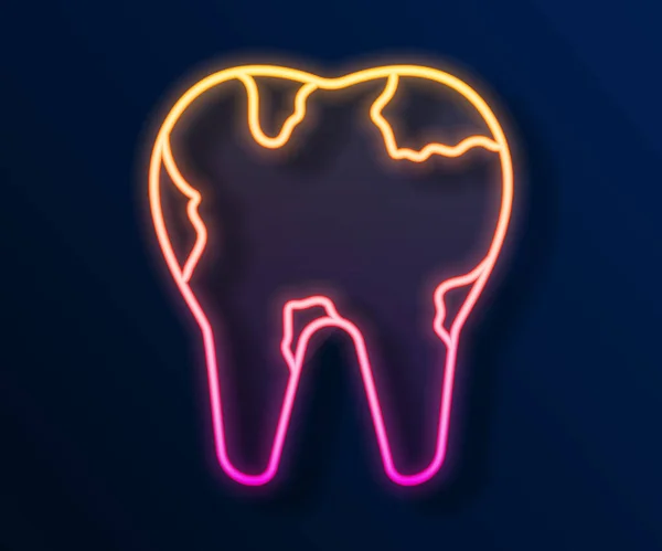 Glowing Neon Line Broken Tooth Icon Isolated Black Background Dental — Stock Vector