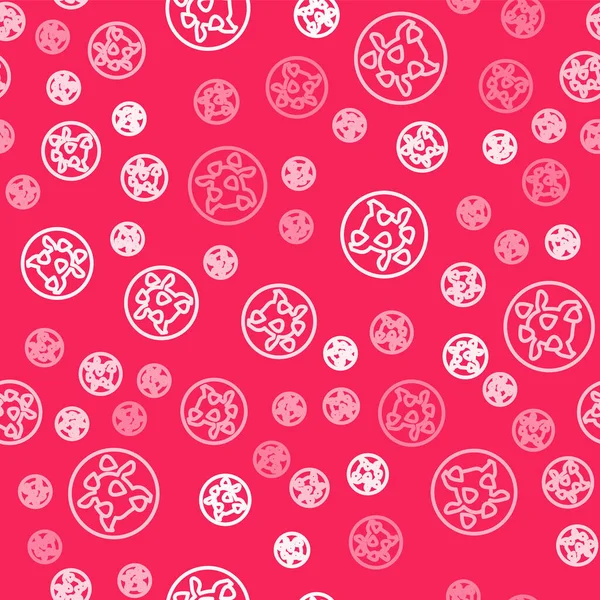 Beyaz çizgi Kung Pao tavuk ikonu kırmızı arkaplanda kusursuz desen izole etti. Çin mutfağı ikonu. Asya yemekleri. Vektör