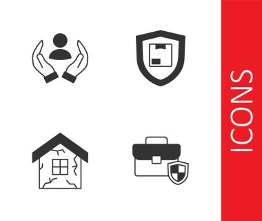 Çantanın içinde kalkan, hayat sigortası, House and Delivery güvenlik simgesi olsun. Vektör