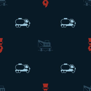 Petrol platformunu ateşe, platformu denize ve tanker kamyonunu da pürüzsüz bir şekilde ayarlayın. Vektör